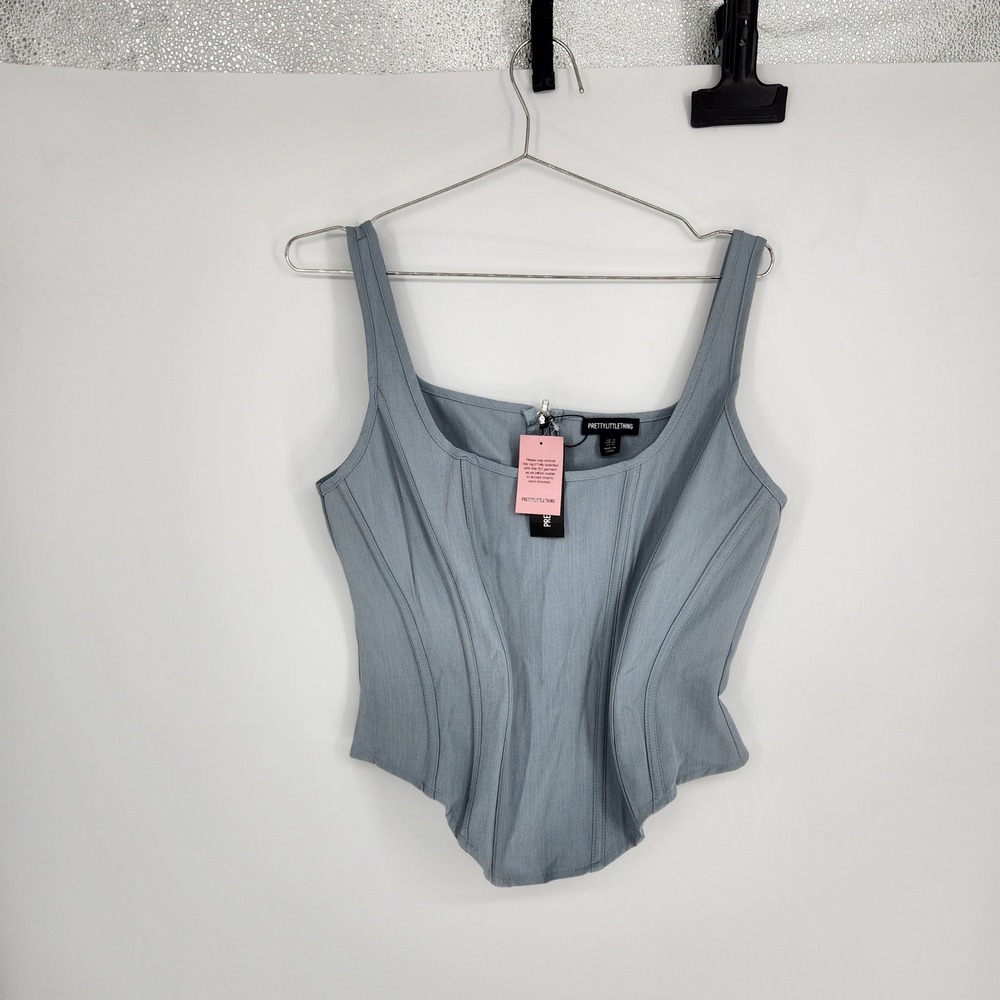 Pretty Little Things Sky Blue Boned Dip Hem Longline Corset Top US 10 NWT